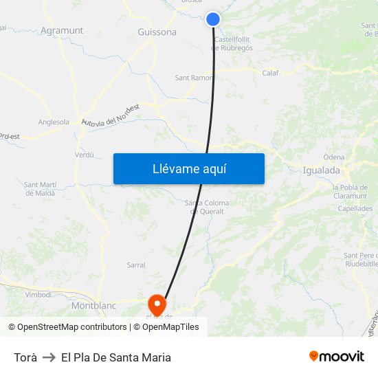 Torà to El Pla De Santa Maria map