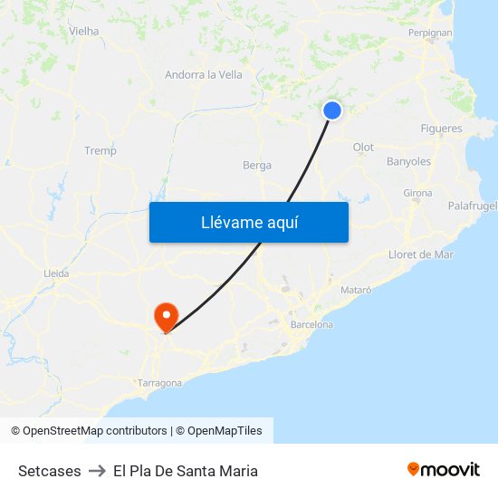 Setcases to El Pla De Santa Maria map