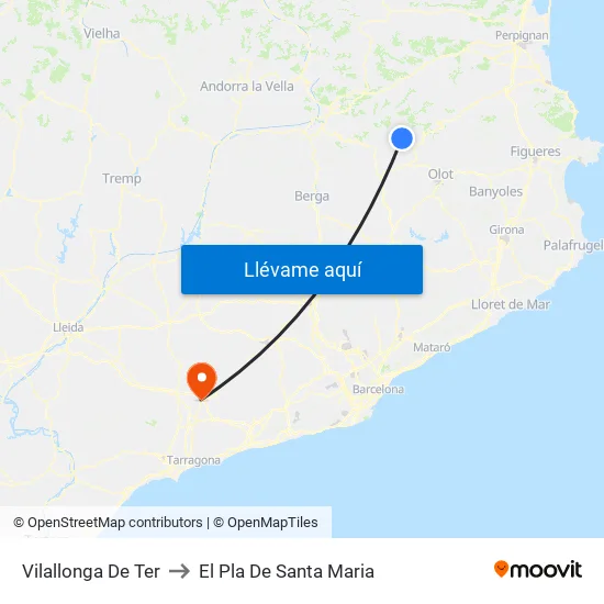 Vilallonga De Ter to El Pla De Santa Maria map