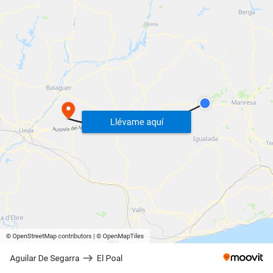 Aguilar De Segarra to El Poal map