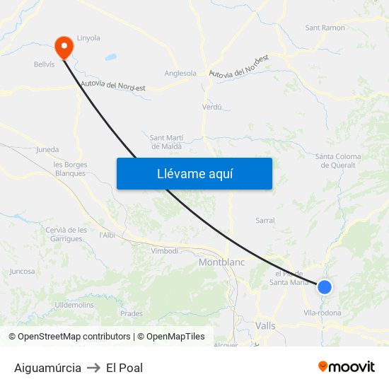 Aiguamúrcia to El Poal map
