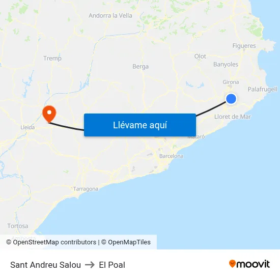Sant Andreu Salou to El Poal map