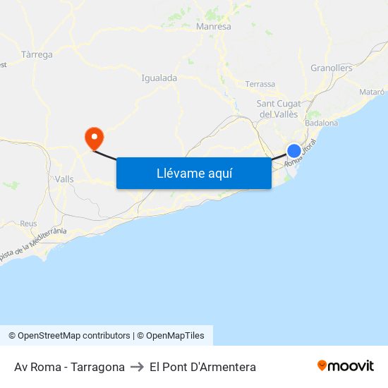 Av Roma - Tarragona to El Pont D'Armentera map