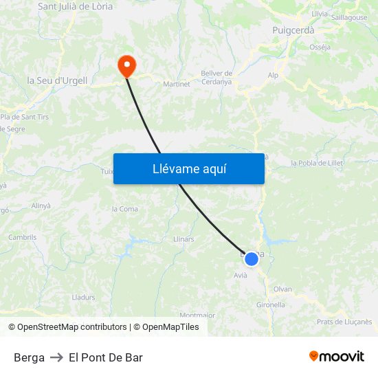 Berga to El Pont De Bar map