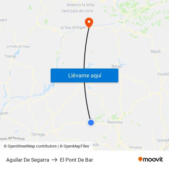 Aguilar De Segarra to El Pont De Bar map