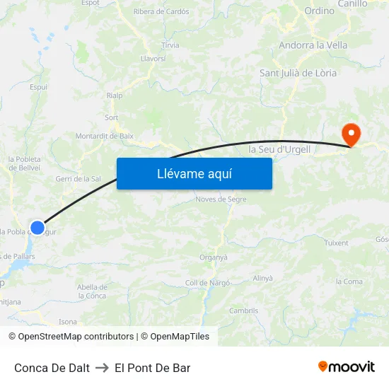 Conca De Dalt to El Pont De Bar map