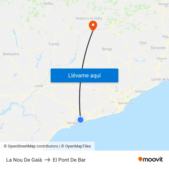 La Nou De Gaià to El Pont De Bar map