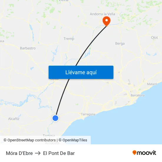 Móra D'Ebre to El Pont De Bar map