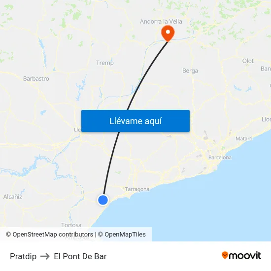 Pratdip to El Pont De Bar map