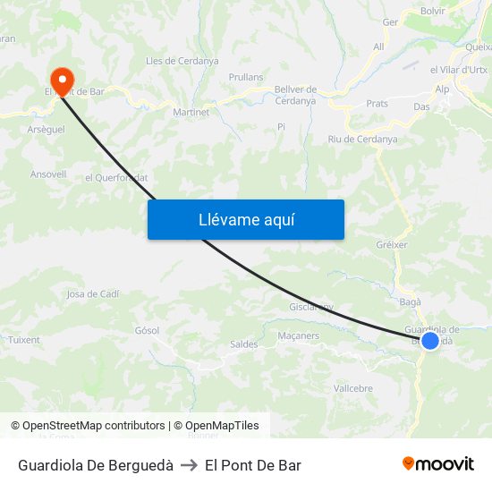 Guardiola De Berguedà to El Pont De Bar map