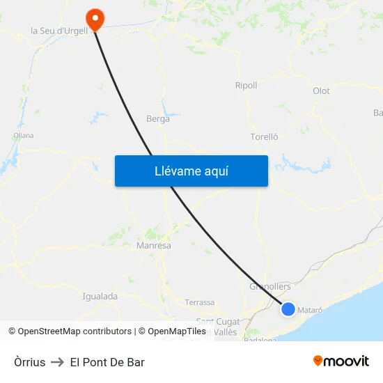Òrrius to El Pont De Bar map