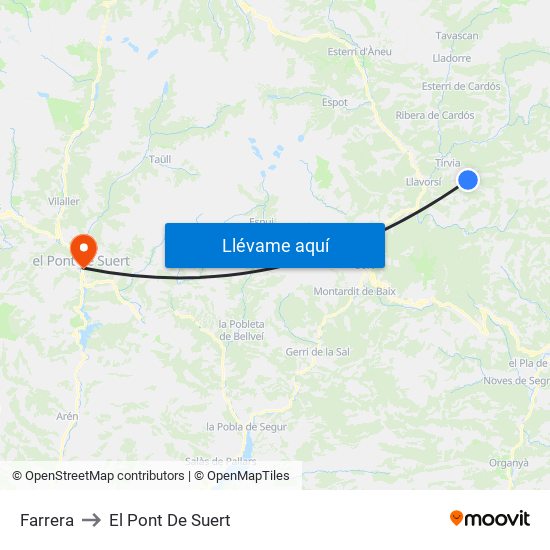 Farrera to El Pont De Suert map