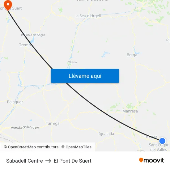 Sabadell Centre to El Pont De Suert map
