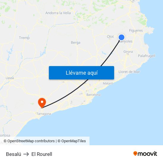Besalú to El Rourell map