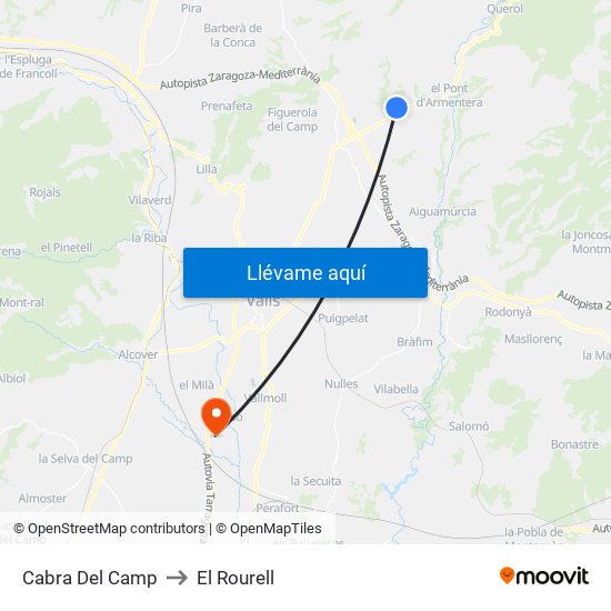 Cabra Del Camp to El Rourell map