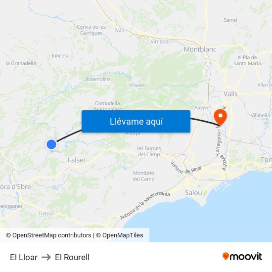 El Lloar to El Rourell map