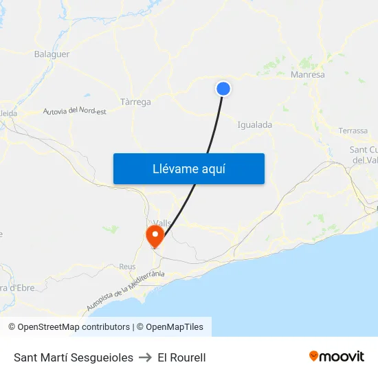 Sant Martí Sesgueioles to El Rourell map