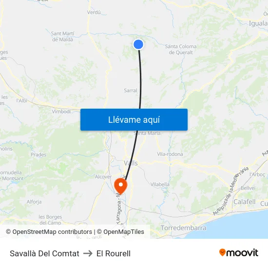 Savallà Del Comtat to El Rourell map