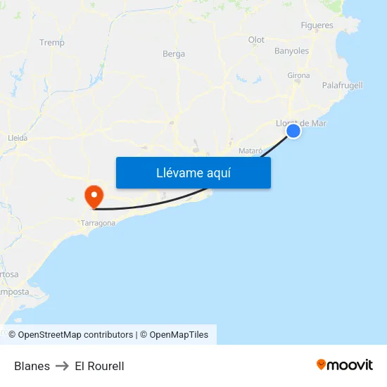 Blanes to El Rourell map