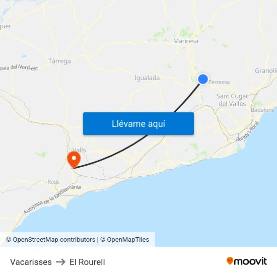 Vacarisses to El Rourell map