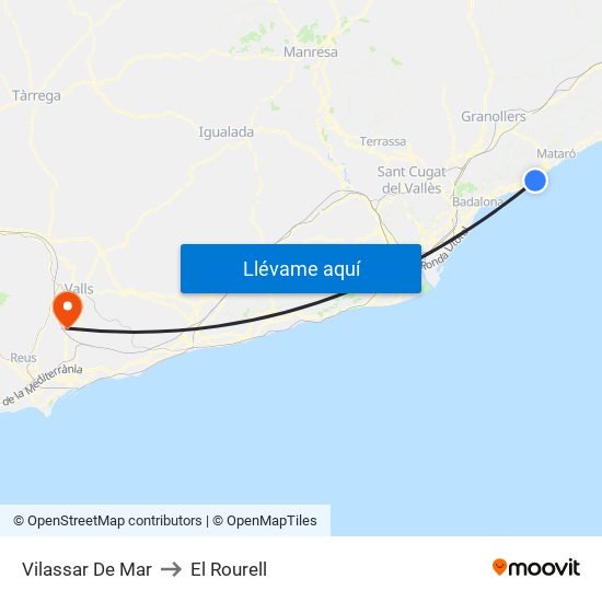 Vilassar De Mar to El Rourell map