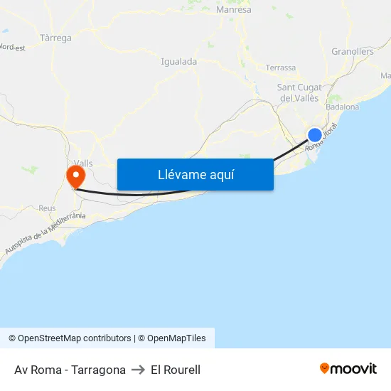 Av Roma - Tarragona to El Rourell map