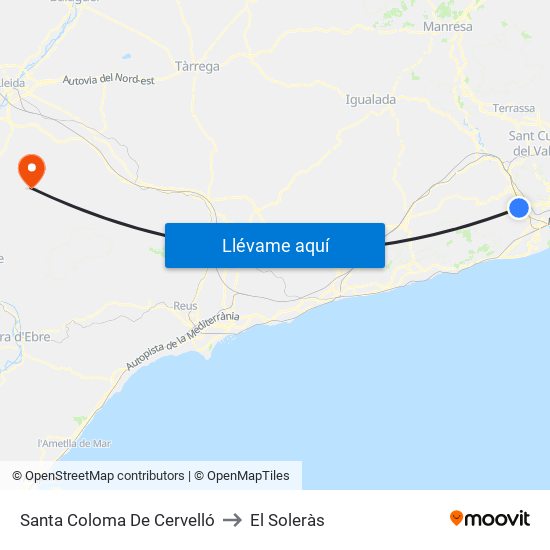 Santa Coloma De Cervelló to El Soleràs map