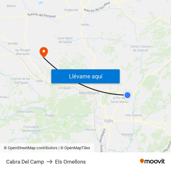 Cabra Del Camp to Els Omellons map