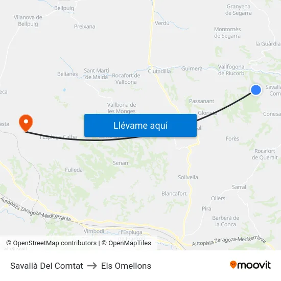 Savallà Del Comtat to Els Omellons map
