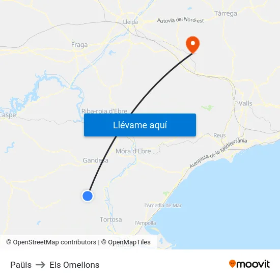 Paüls to Els Omellons map