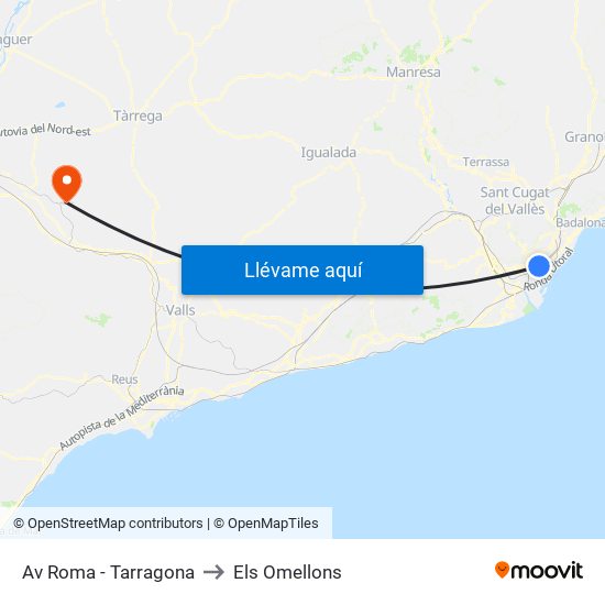 Av Roma - Tarragona to Els Omellons map