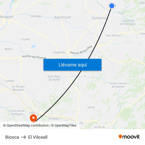 Biosca to El Vilosell map