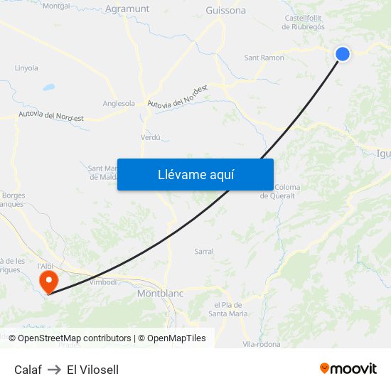 Calaf to El Vilosell map