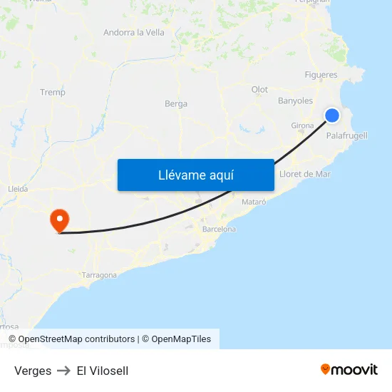 Verges to El Vilosell map