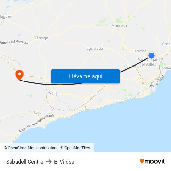 Sabadell Centre to El Vilosell map
