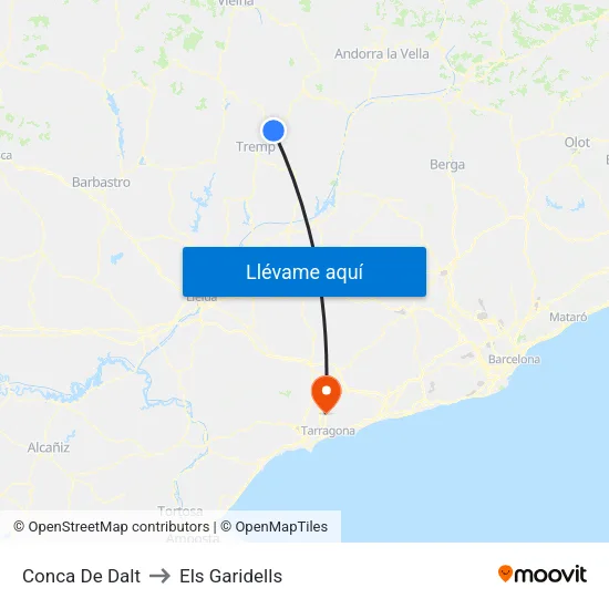 Conca De Dalt to Els Garidells map
