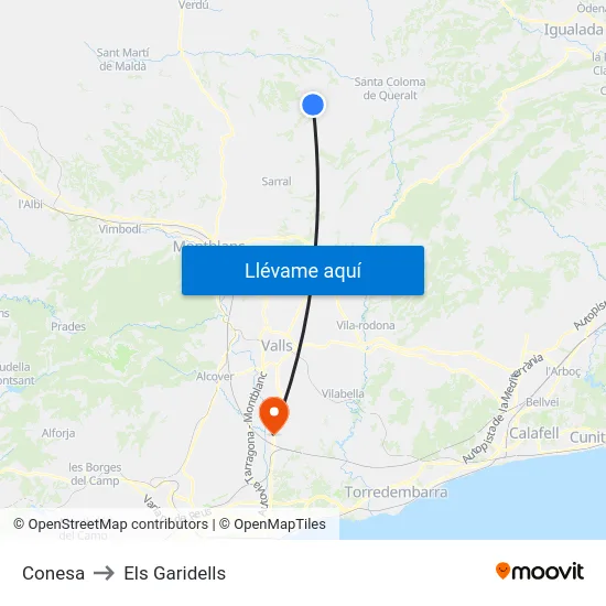Conesa to Els Garidells map