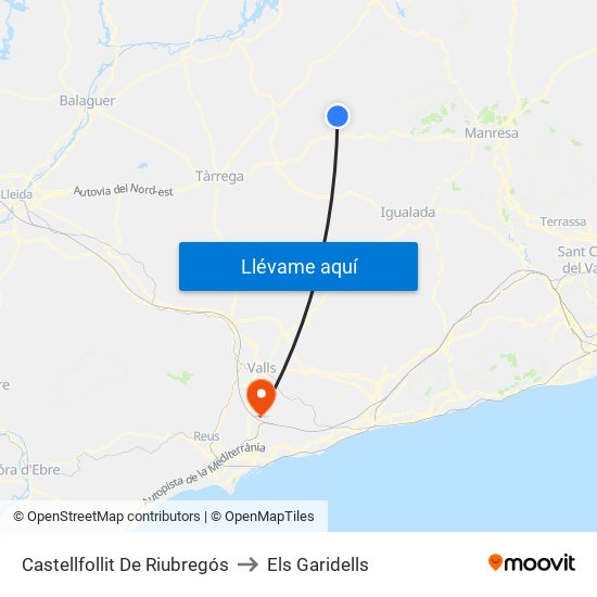 Castellfollit De Riubregós to Els Garidells map