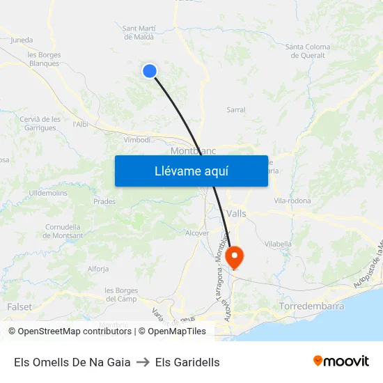 Els Omells De Na Gaia to Els Garidells map