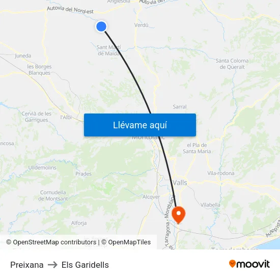 Preixana to Els Garidells map