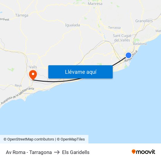 Av Roma - Tarragona to Els Garidells map