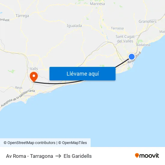 Av Roma - Tarragona to Els Garidells map