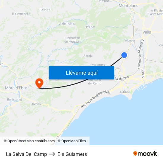 La Selva Del Camp to Els Guiamets map