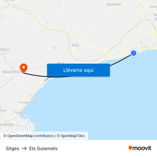 Sitges to Els Guiamets map