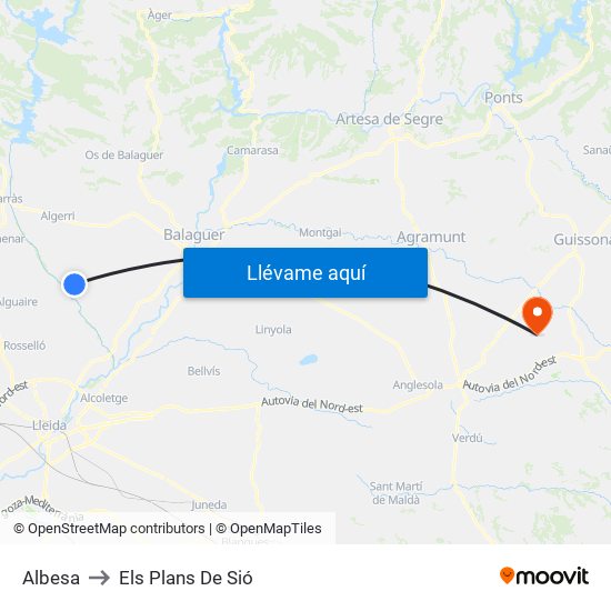 Albesa to Els Plans De Sió map