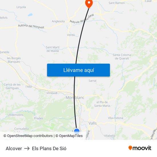 Alcover to Els Plans De Sió map
