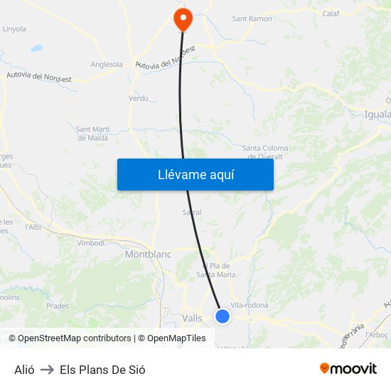 Alió to Els Plans De Sió map