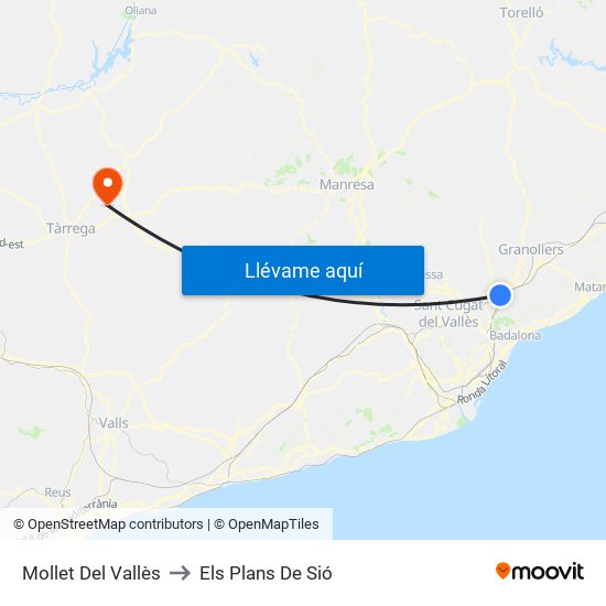 Mollet Del Vallès to Els Plans De Sió map
