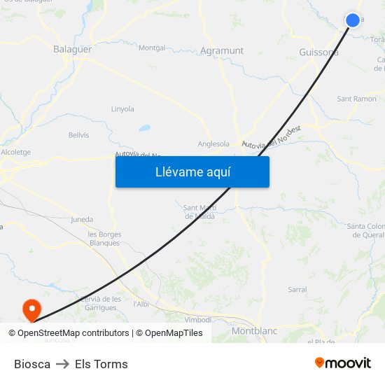 Biosca to Els Torms map