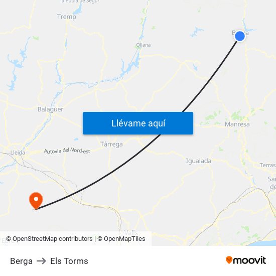 Berga to Els Torms map